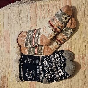 Dallas Cowboys and Winter Snowflake Eccentrici sherpa cabin socks. Gently loved.